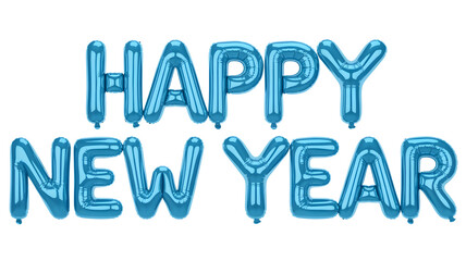 Blue foil balloons spelling happy new year isolated on transparent background