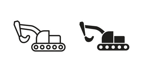 Excavator icon silhouette vector designs. Editable Strokes
