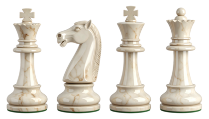 Four majestic ivory colored game pieces display realistic marble texture against a solid black background