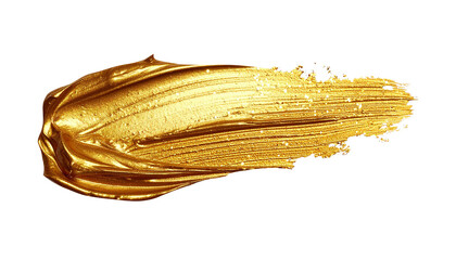 textured abstract metallic golden color with glitter paint stroke isolated on transparent background, png