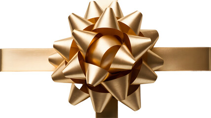 Golden gift bow and ribbon isolated on transparent background