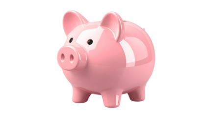 Shiny pink ceramic container for saving currency is isolated against a dark background