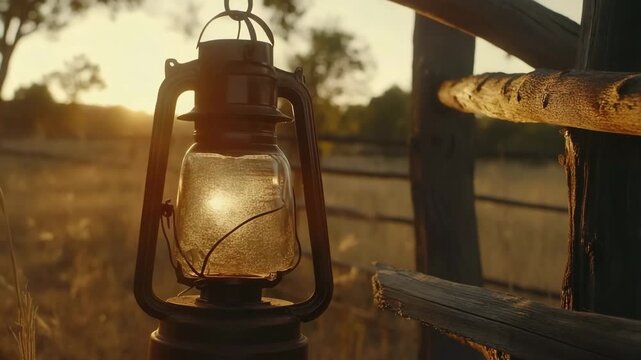 Gen Turbo camera captures sunset and oil lantern at a rustic farm location in golden hour light