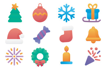 New Year Christmas Holiday Icon Set
