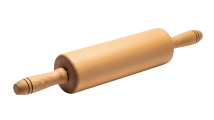 Wooden kitchen utensil for dough flattening rests diagonally against a black background