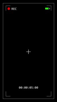 Vertical video of a camera recording interface overlay, showing digital display elements such as timer, REC icon, and focus frame on a black background.