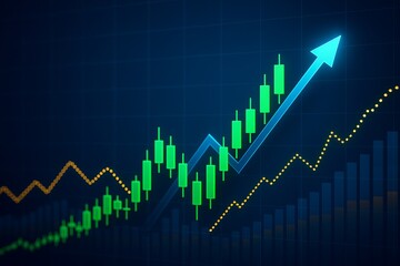 Financial analysis with stock indicators candlestick charts and digital trading background showing profit and growth Global investment concept