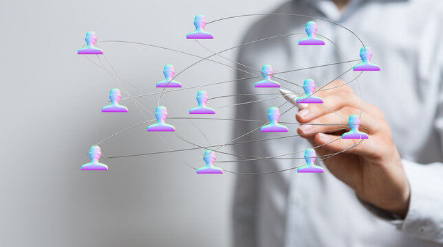 Abstract image showing interconnected digital avatars. Conceptual image representing networking, communication, teamwork, and global connections