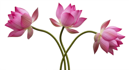 Hand drawn watercolour illustration Three pink Lotus. lightful lotus isolated background