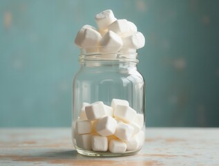 Glass jar overflowing with delicious white marshmallows