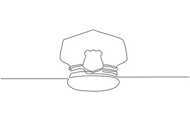 Continuous one line drawing  police cap. police hat single line art concept, editable stroke vector illustration.