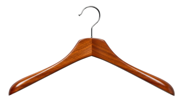 High quality wooden garment support features polished finish and metal hardware