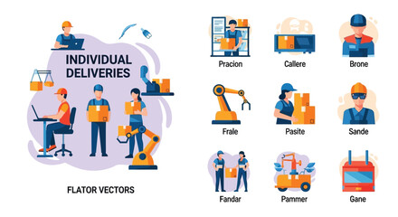 Modern logistics and delivery service illustrations with workers and automated systems