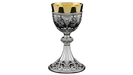 Ornate silver and gold ceremonial cup rests against a solid black background