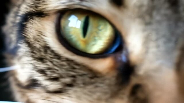 Close-Up of a Cats Intense Green Eyes - A Feline Gaze.