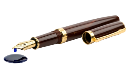 Elegant writing instrument poised above a pool of blue liquid against a dark background