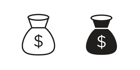 Money bag icon silhouette vector designs. Editable Strokes