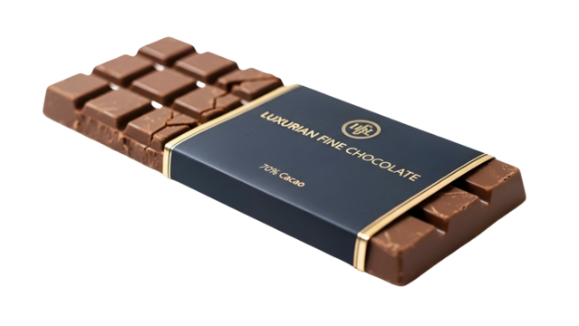 Gourmet confectionary bar partially unwrapped against a deep black background