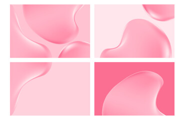 Elegant light pink liquid texture with bubbles, gradient background with copy space. Fluid iridescent gel blobs close up, collagen serum, oil texture. Beautiful cosmetic presentation.