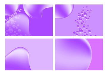 Elegant purple, violet liquid texture with bubbles, gradient background with copy space. Fluid iridescent gel blobs close up, collagen serum, oil texture. Beautiful cosmetic presentation.