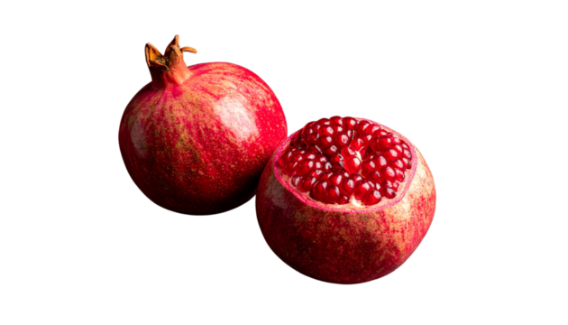 Two dramatic pomegranate variations isolated on transparent background