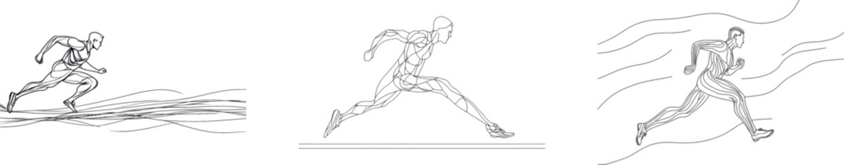The image of a marathon runner is created through a continuous one line drawing on a sports theme