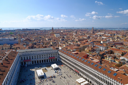 Aerial view of St. Mark’s Square and city rooftops in Venice, Italy - Powered by Adobe
