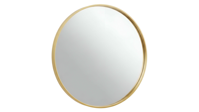 Round decorative looking glass featuring a thin metallic border against a dark background - Powered by Adobe