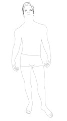 Fototapeta premium A man in underpants stands confidently with hands on hips in this contour drawing. This printable coloring page features clean lines against a white background