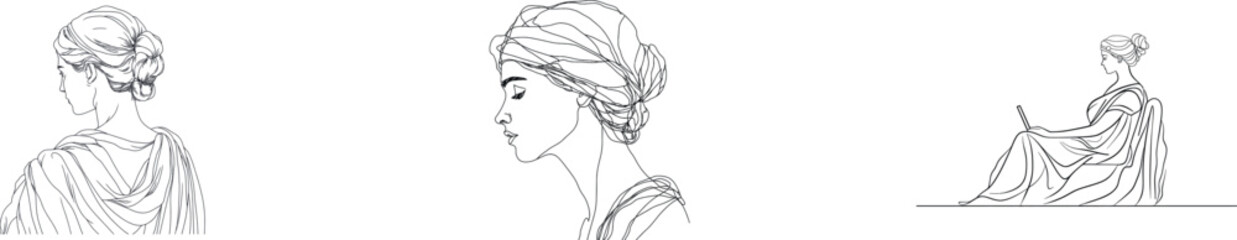 An Indian woman in traditional dress or gown is illustrated using a continuous one line drawing technique with a minimalist approach