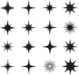 Collection of Black Starburst Shapes and Sparkle Icons