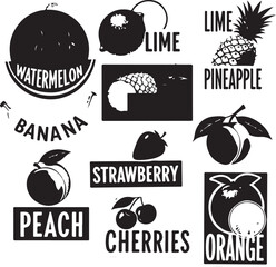 Collection of Black and White Fruit Silhouettes with Text