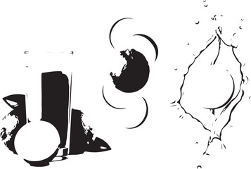 Abstract Black and White Shapes with Splash and Swirls