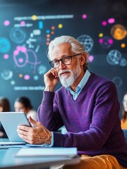 A man sitting at a table using a tablet computer