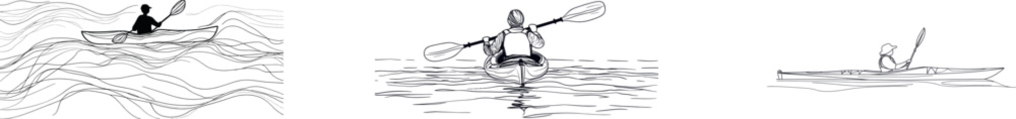 A continuous line drawing in minimalist design style portrays a modern canoe athlete on a sea-set oar boat, epitomizing simplicity and elegance