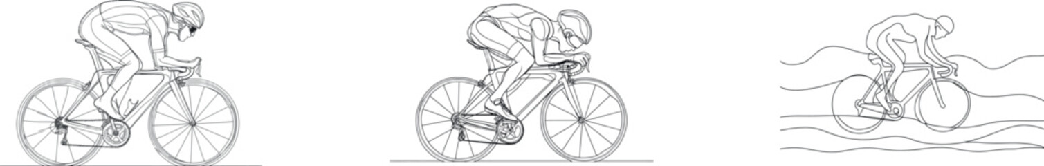incessant one line art of Cycling triathlon, portraying a cyclist or athlete riding a bicycle on the street, conveying a modern concept of health