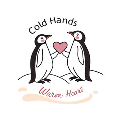 Obraz premium Cold Hands Warm Heart – Penguin Love Design (Black & Pink)