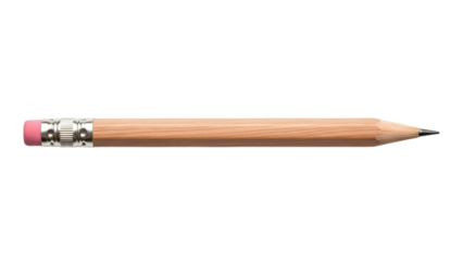 Sharpened wooden writing instrument with attached eraser shown horizontally against a deep black background