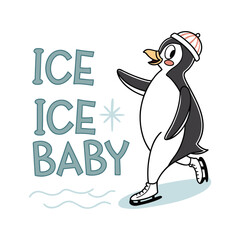 Ice Ice Baby – Retro Penguin Design (Black & Blue)