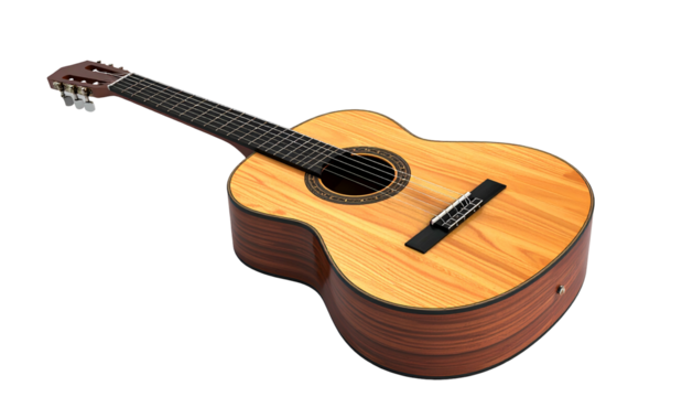 Classical wooden stringed instrument shown from an elevated angle against a black background