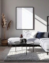 Empty Vertical Frame Mockup on Wall in a Cozy Scandinavian Style Interior.