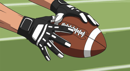 Football Catch Hands Secure the Ball with Gloves. © Suryaaji