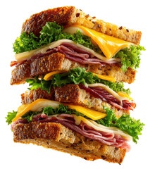 delicious sandwich falling isolated on transparent background