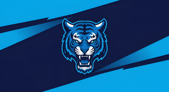 Fierce blue tiger mascot roaring with intense eyes, perfect for esports teams, gaming logos, and dynamic branding