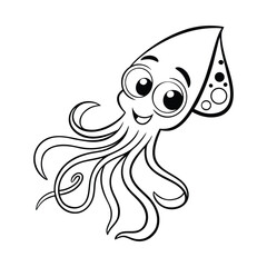 Adorable Cartoon Squid Character with Teal Blue Body Illustration