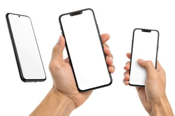 Realistic Hand Holding Smartphone Mockup with Blank Screen.
