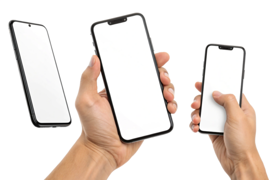 Realistic Hand Holding Smartphone Mockup with Blank Screen.
