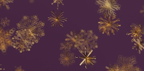 Elegant abstract design featuring gold snowflakes against a rich purple background, perfect for winter themes and artistic projects.