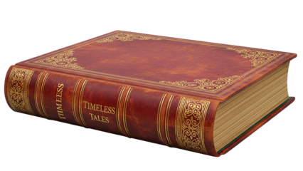 Ornate antique leather bound volume rests against a solid black background