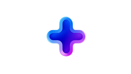 3d icon of a vibrant blue and purple plus sign with a gradient effect, isolated on a transparent background, 3d abstract shape